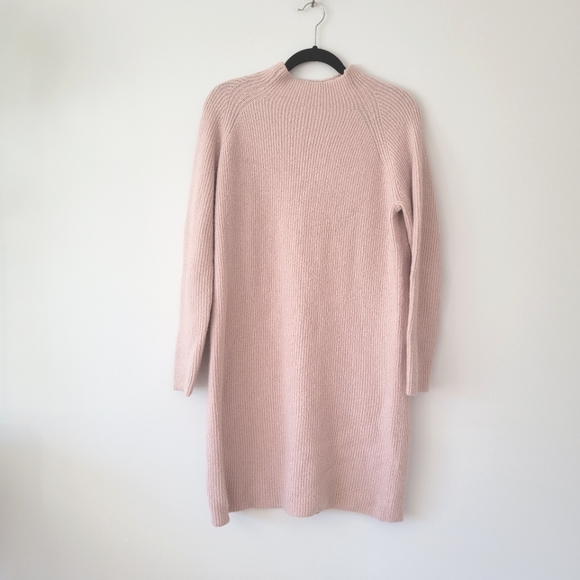 MADEWELL Wool Blend High Neck Blush Pink Long Sleeve Midi Sweater Dress - Picture 2 of 8